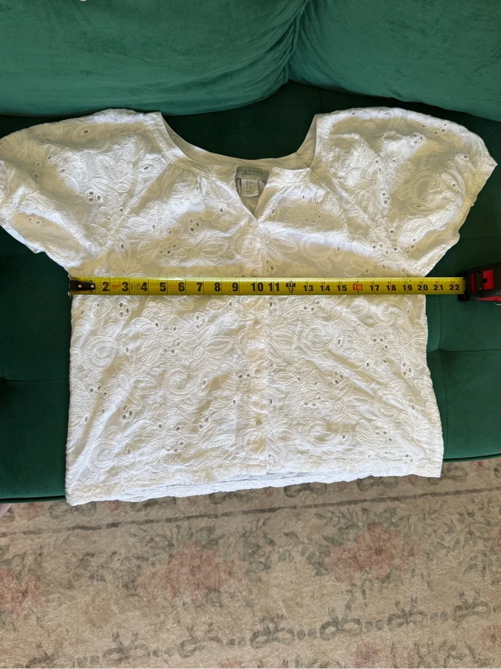 Calypso St. Barth White Eyelet Embroidered Cotton Blouse Size M Beachy Coastal - Picture 9 of 10
